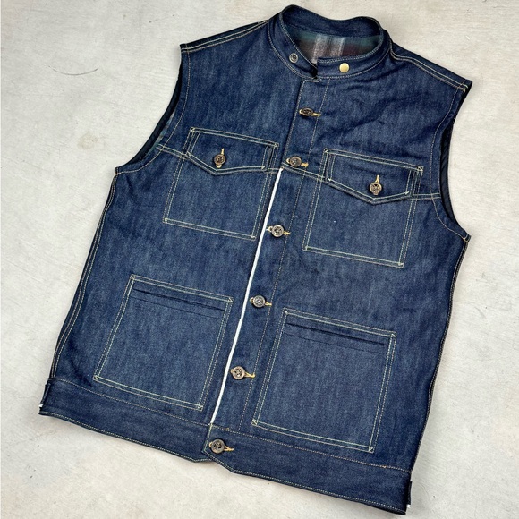 Clutch Monkey Blue Selvedge Denim Dig Motorcycle Vest - Picture 1 of 12